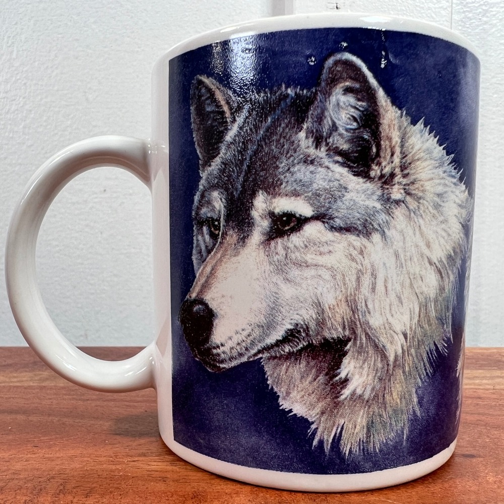 Friends of the Environment Wolf Graphic Ceramic Coffee Mug Blue White Wildlife
